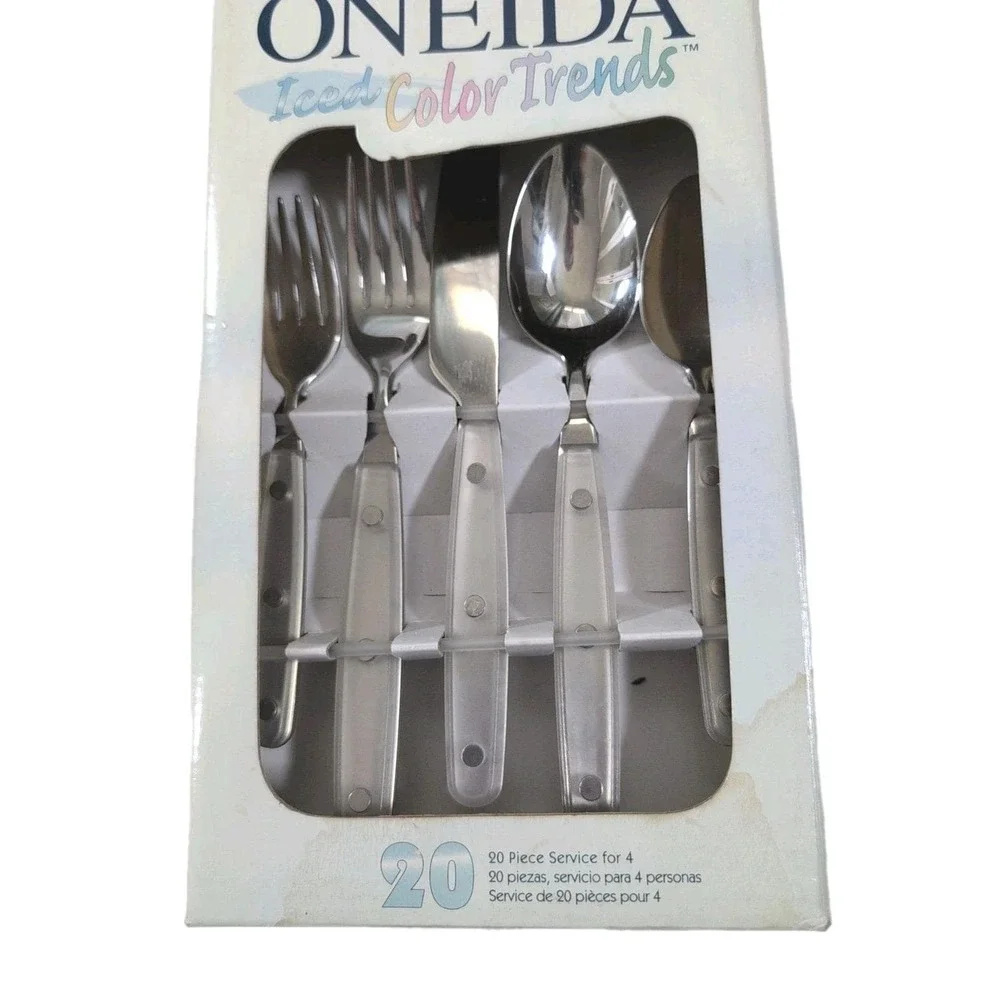 Oneida Color Trends Frost 20‎ Piece Stainless Flatware Set - Service For 4 - New
